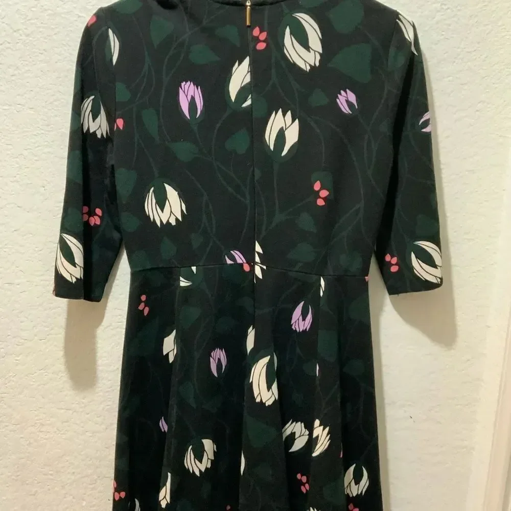 Kate Spade Long Bell Sleeve Floral Print Mini Dress Black Stretchy S